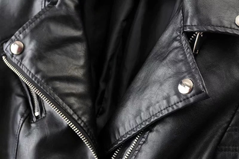 2019 Women's Slim Fit PU Leather Biker Jacket