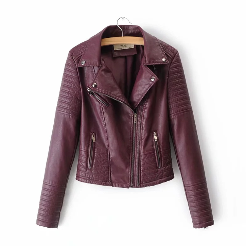 2019 Women's Slim Fit PU Leather Biker Jacket