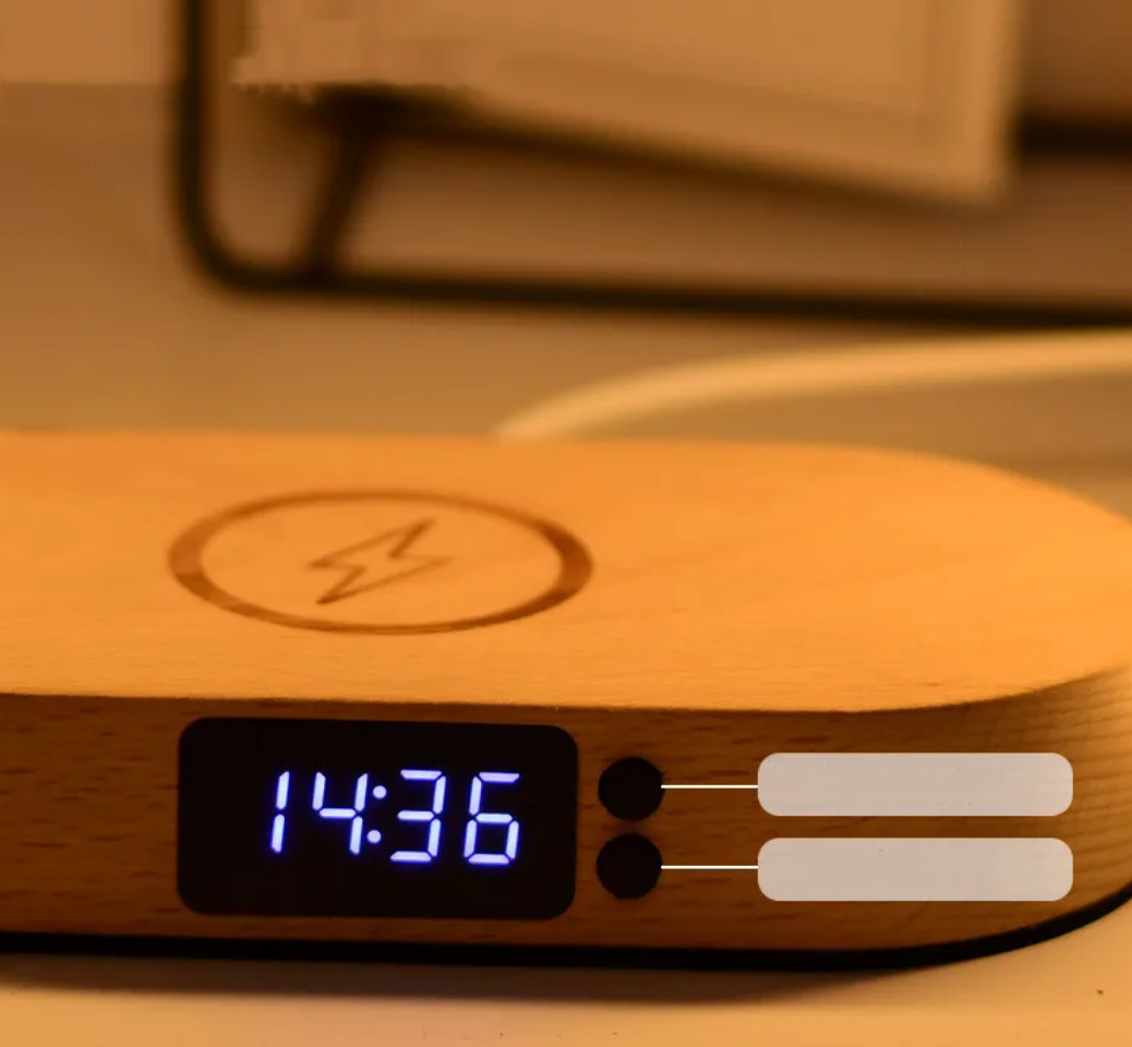 Wooden LED Alarm Clock Lamp
